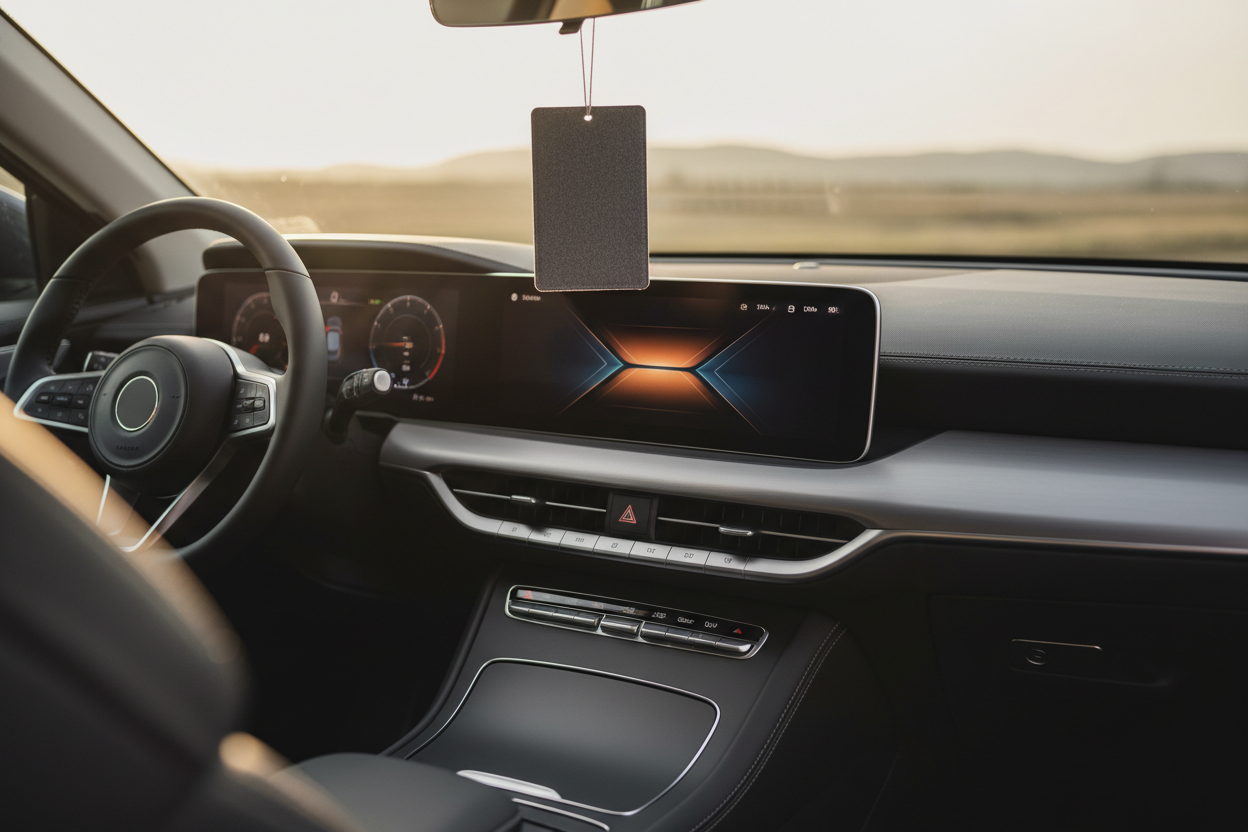 the air freshener should be blurred in a rectangle shape not referencing any brand please 